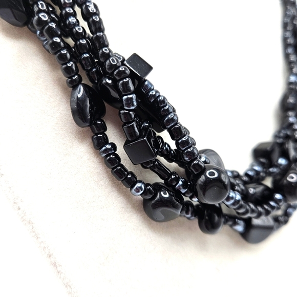 VINTAGE Black Glass Bead Multi-Strand Necklace - Picture 3 of 5